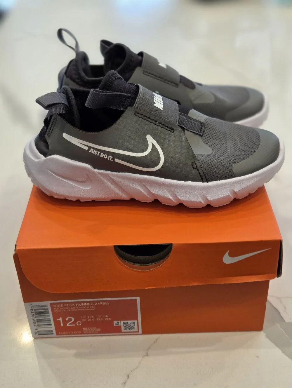 NWT Nike Flex Runner Kids 12C Gray Slip-On Athletic Shoes - Comfortable Fit